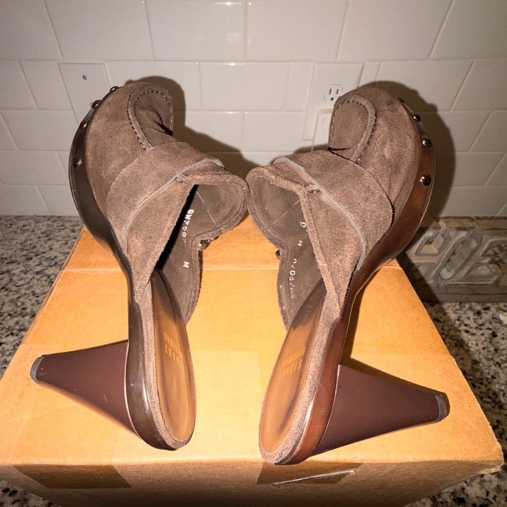 Stuart Weitzman Brown Suede Heeled Mules